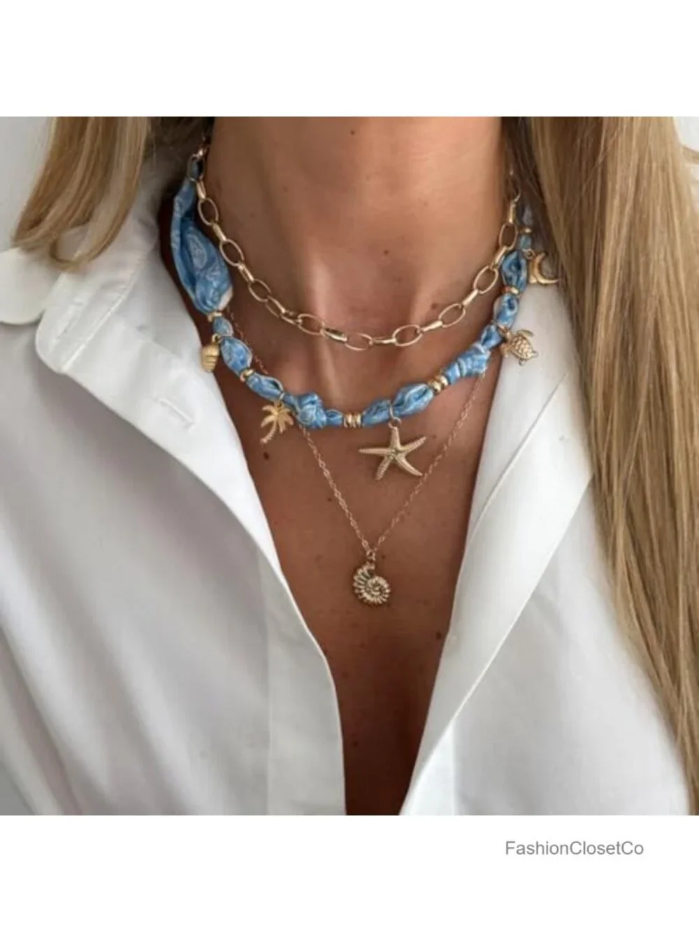Layered Starfish Scarf Choker Necklace Boho Beach Charm Jewelry